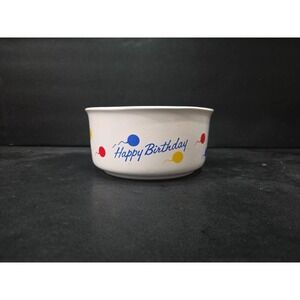Happy Birthday Vintage Bowl 1986, White 6" Round Ceramic Serving Dish, MCM Decor